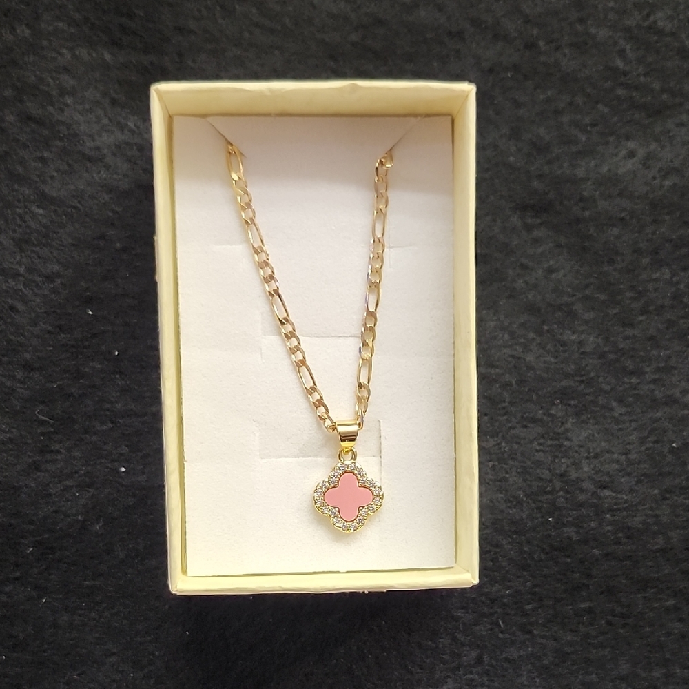 Gold and Pink Pendant Necklace